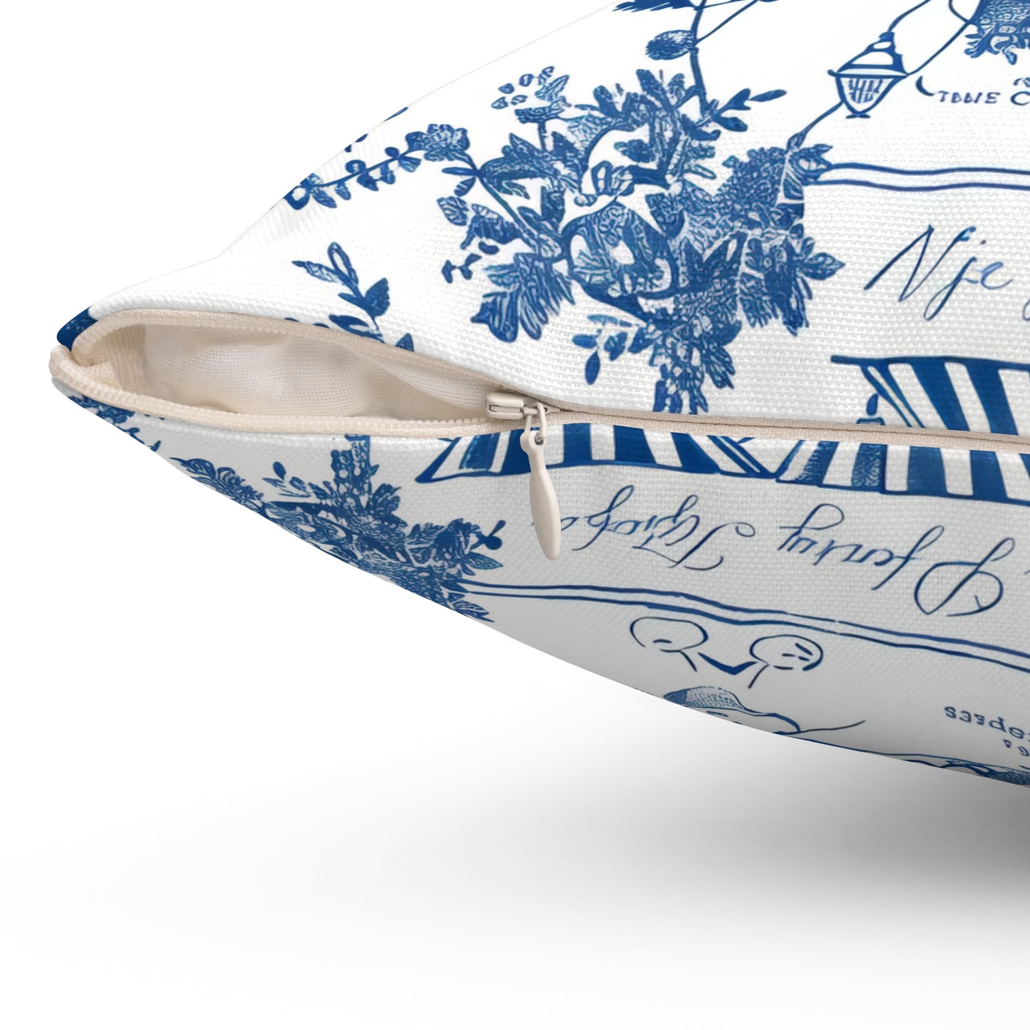 Chic Café Style Square Pillow, Decorative Throw Cushion, Home Décor, Blue and White Pillow, Outdoor Seating Decor, Patio Accent