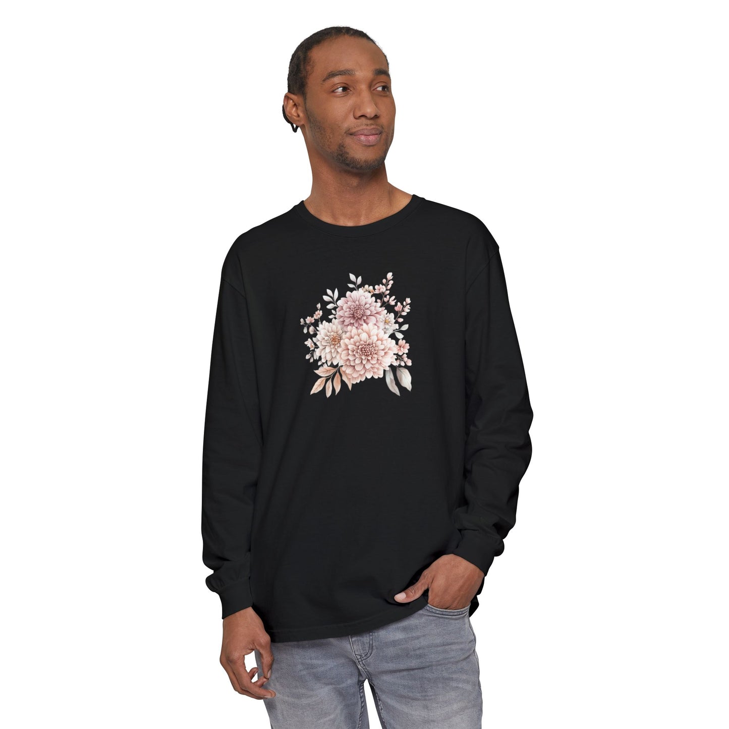 Floral Long Sleeve Tee, Cozy Gift for Her, Inspirational Spring Shirt, Boho Style Top, Perfect for Relaxing at Home