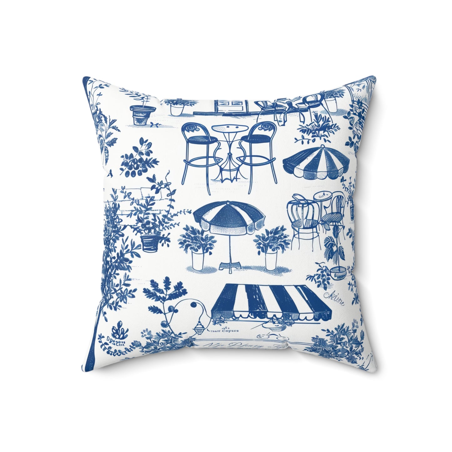 Chic Café Style Square Pillow, Decorative Throw Cushion, Home Décor, Blue and White Pillow, Outdoor Seating Decor, Patio Accent