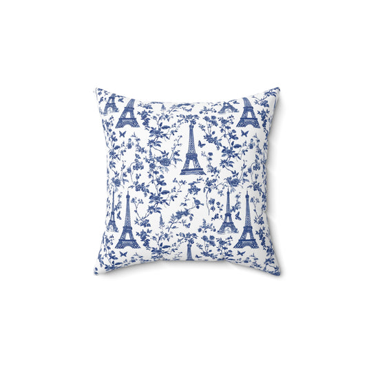 French Blue Eiffel Tower Pillow | Paris Toile de Jouy Cushion Cover | French Country Decor | Cottagecore Throw Pillow | Chic Home Gift