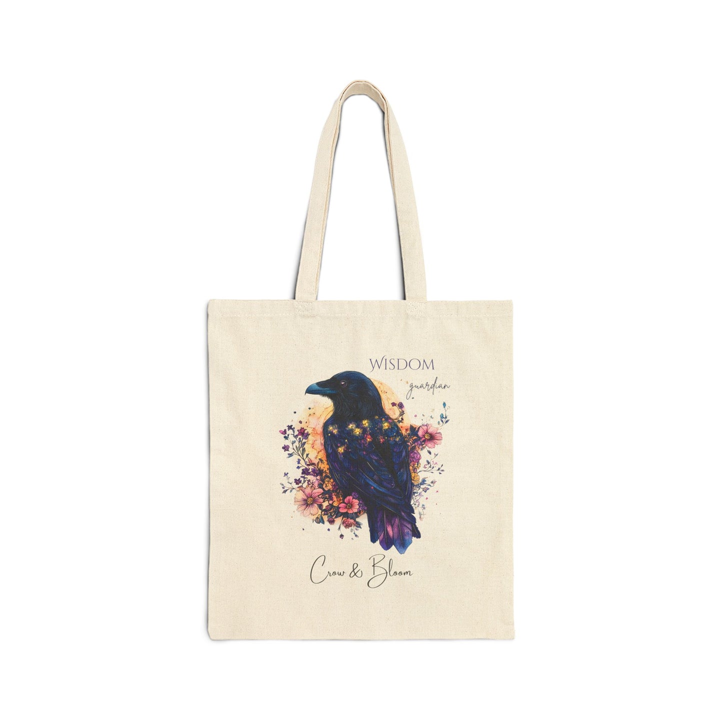 Crow and Bloom Art Cotton Canvas Tote Bag, Eco-Friendly Shopping Bag, Reusable Grocery Tote, Gift for Nature Lovers, Magical Mystical Crow