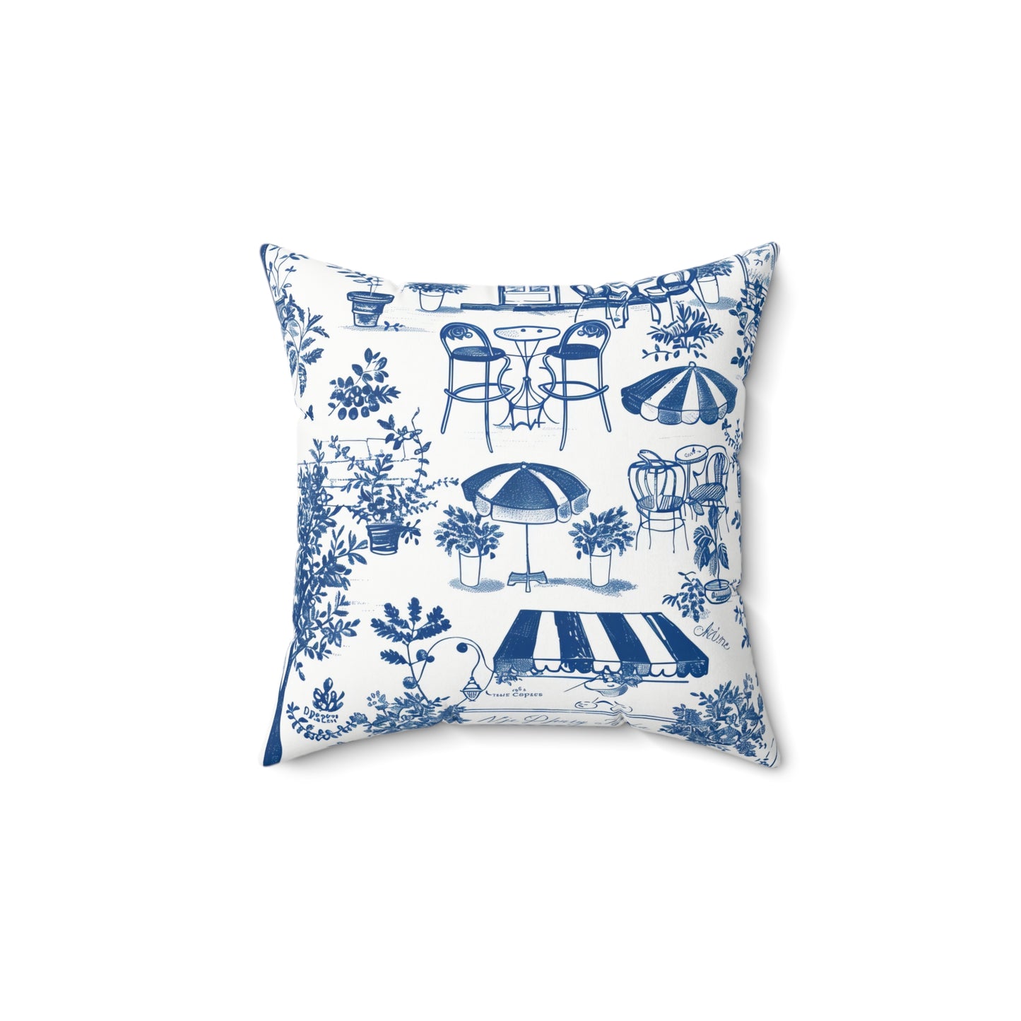 Chic Café Style Square Pillow, Decorative Throw Cushion, Home Décor, Blue and White Pillow, Outdoor Seating Decor, Patio Accent