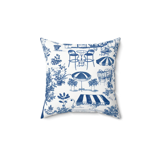 Chic Café Style Square Pillow, Decorative Throw Cushion, Home Décor, Blue and White Pillow, Outdoor Seating Decor, Patio Accent