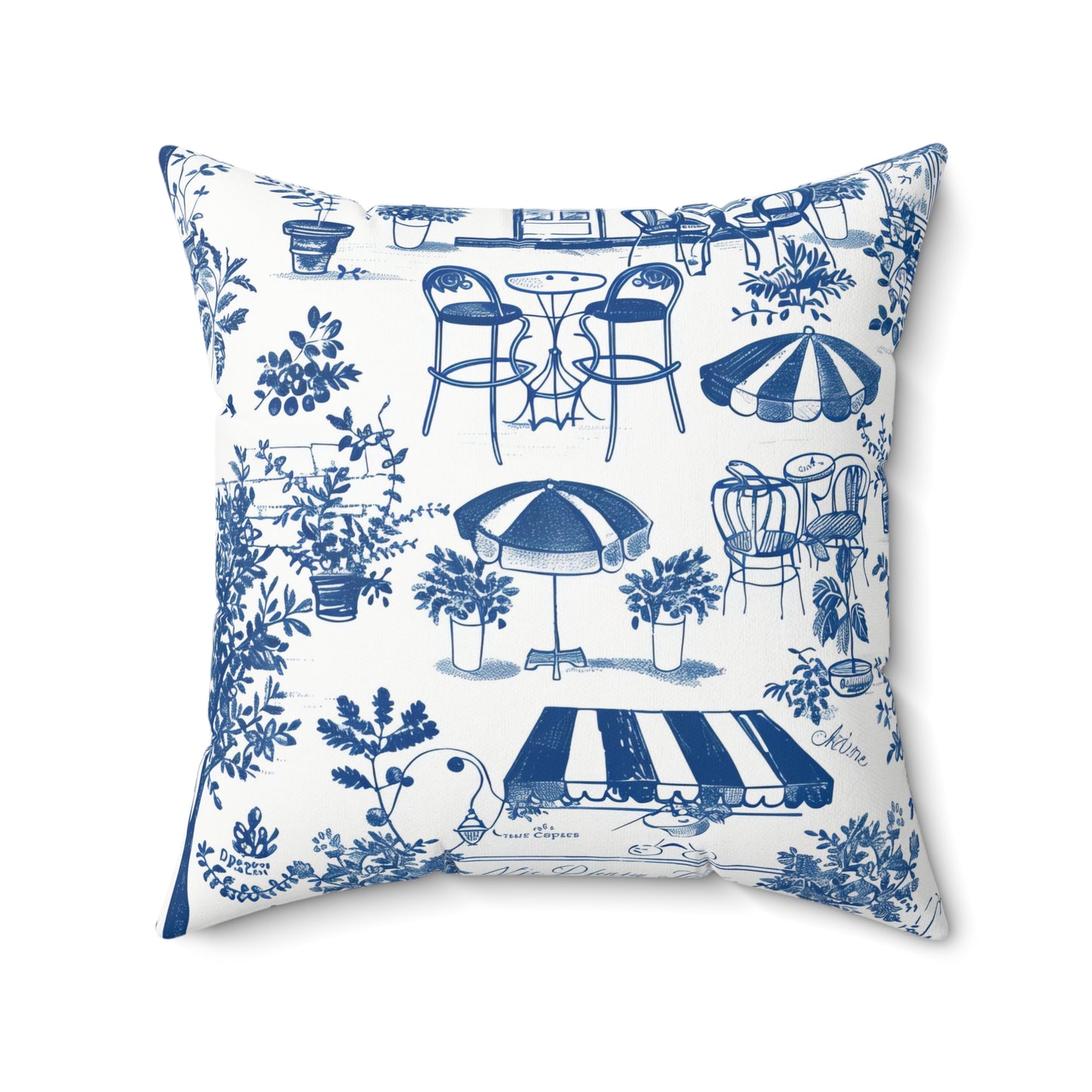 Chic Café Style Square Pillow, Decorative Throw Cushion, Home Décor, Blue and White Pillow, Outdoor Seating Decor, Patio Accent