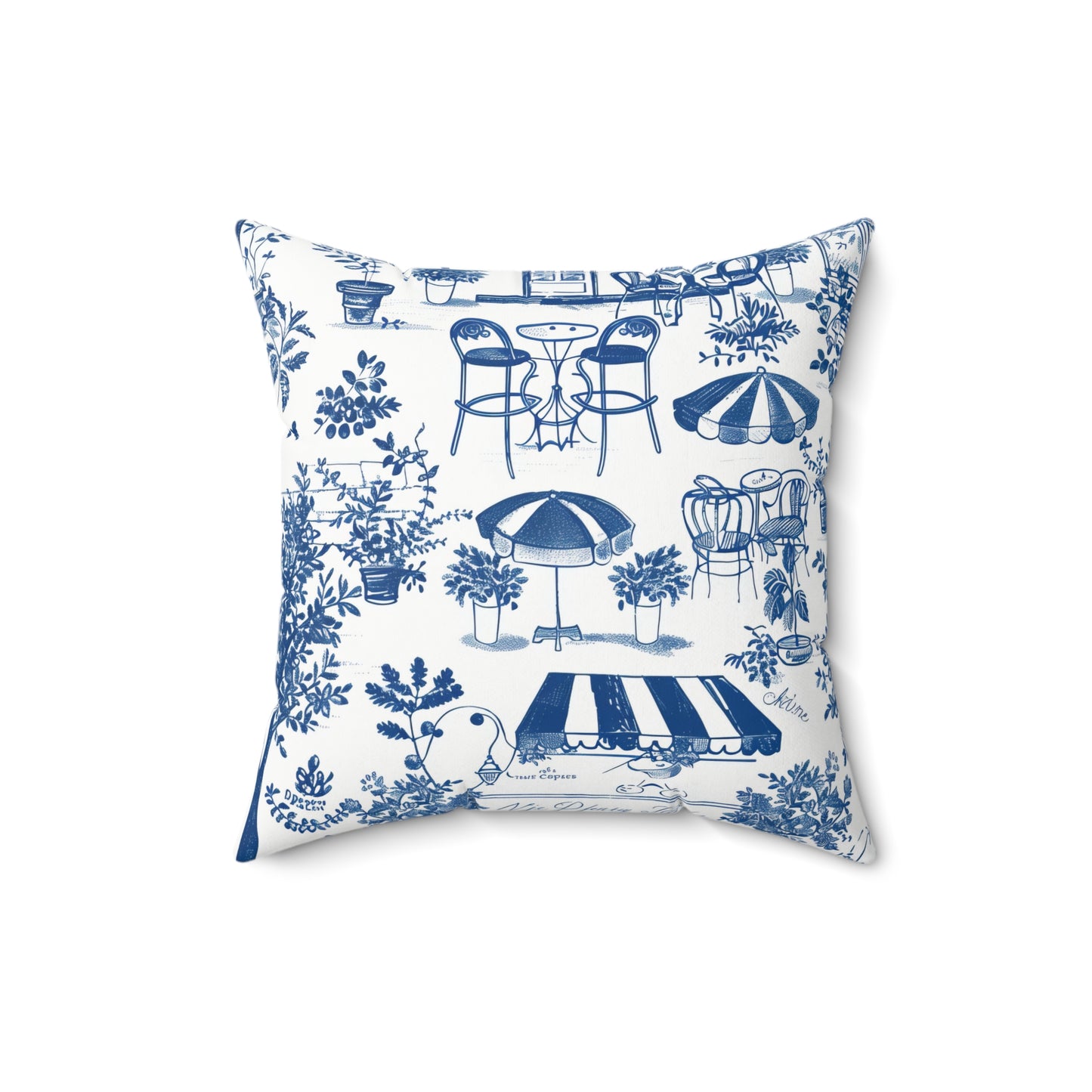 Chic Café Style Square Pillow, Decorative Throw Cushion, Home Décor, Blue and White Pillow, Outdoor Seating Decor, Patio Accent