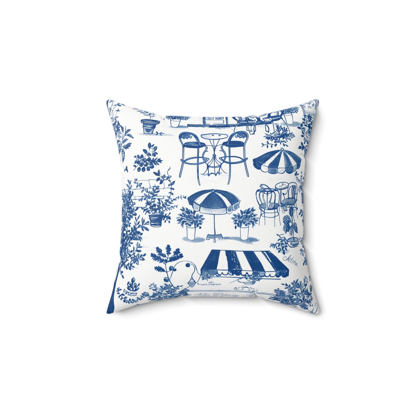 Chic Café Style Square Pillow, Decorative Throw Cushion, Home Décor, Blue and White Pillow, Outdoor Seating Decor, Patio Accent