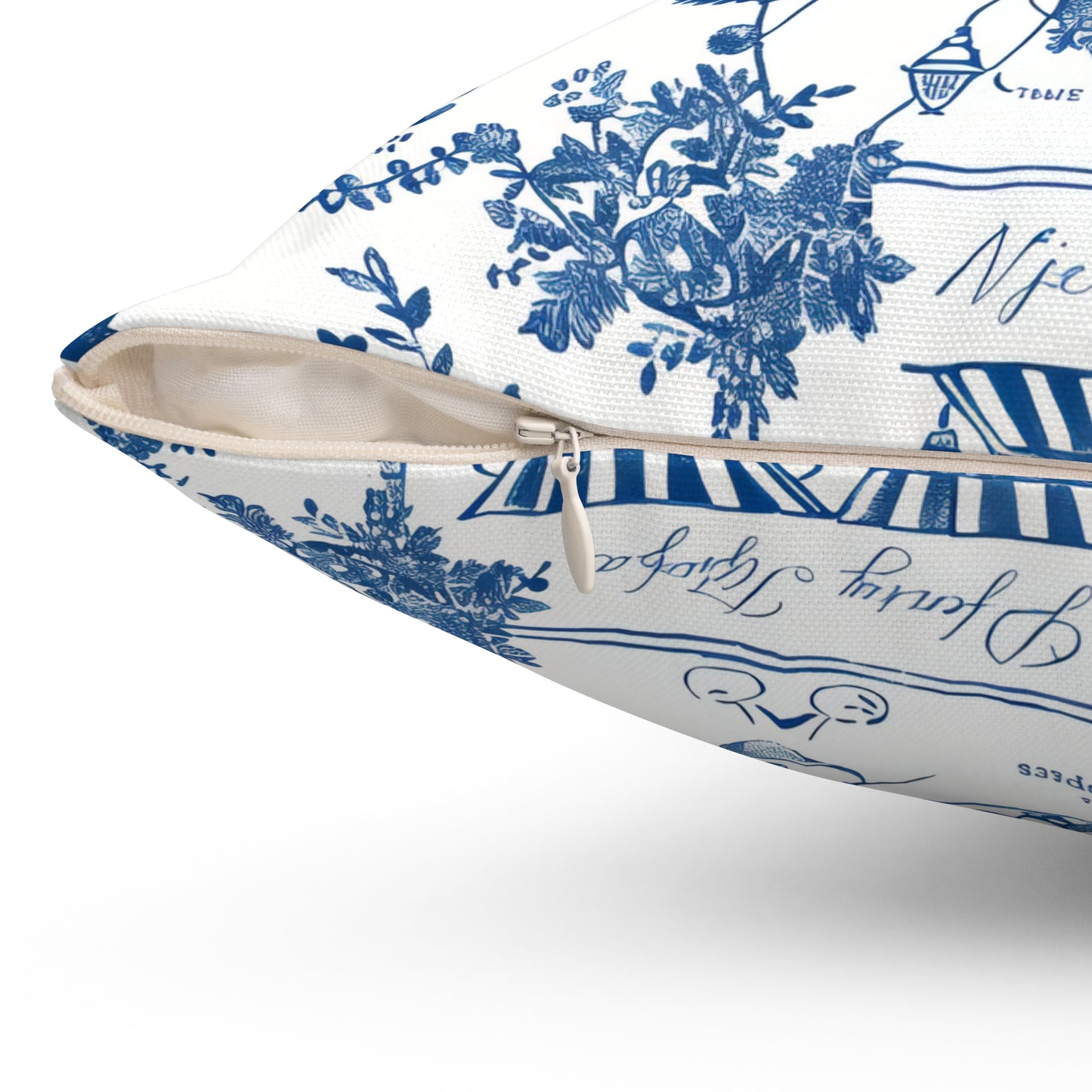 Chic Café Style Square Pillow, Decorative Throw Cushion, Home Décor, Blue and White Pillow, Outdoor Seating Decor, Patio Accent