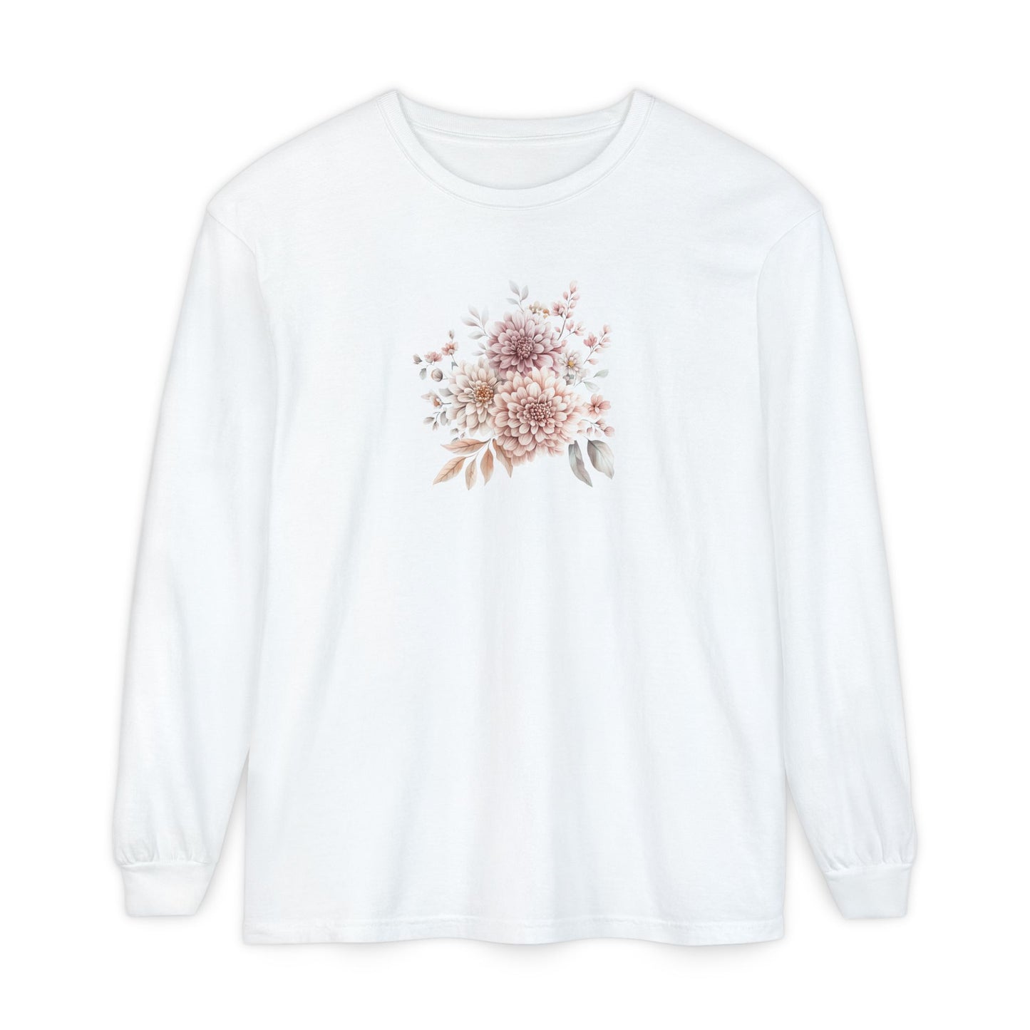 Floral Long Sleeve Tee, Cozy Gift for Her, Inspirational Spring Shirt, Boho Style Top, Perfect for Relaxing at Home