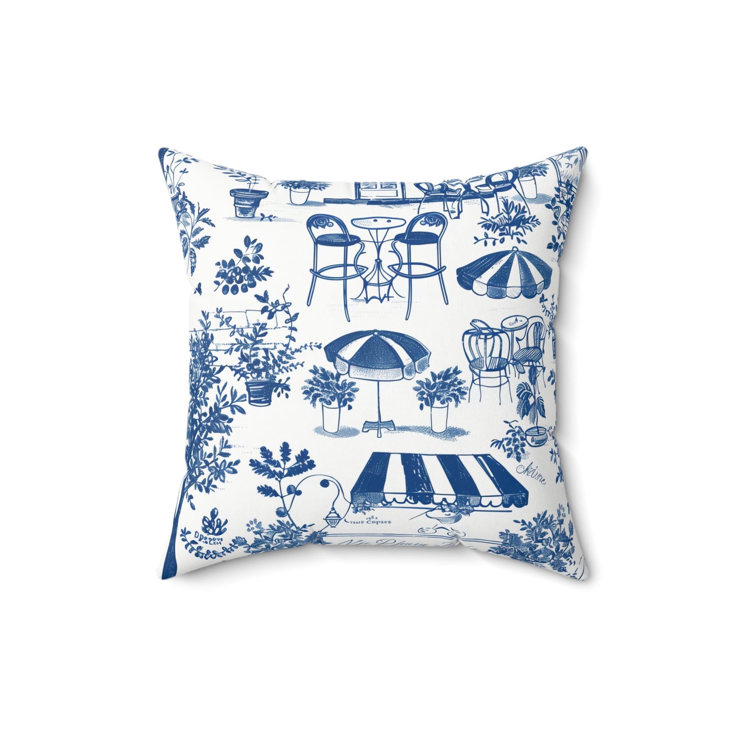 Chic Café Style Square Pillow, Decorative Throw Cushion, Home Décor, Blue and White Pillow, Outdoor Seating Decor, Patio Accent