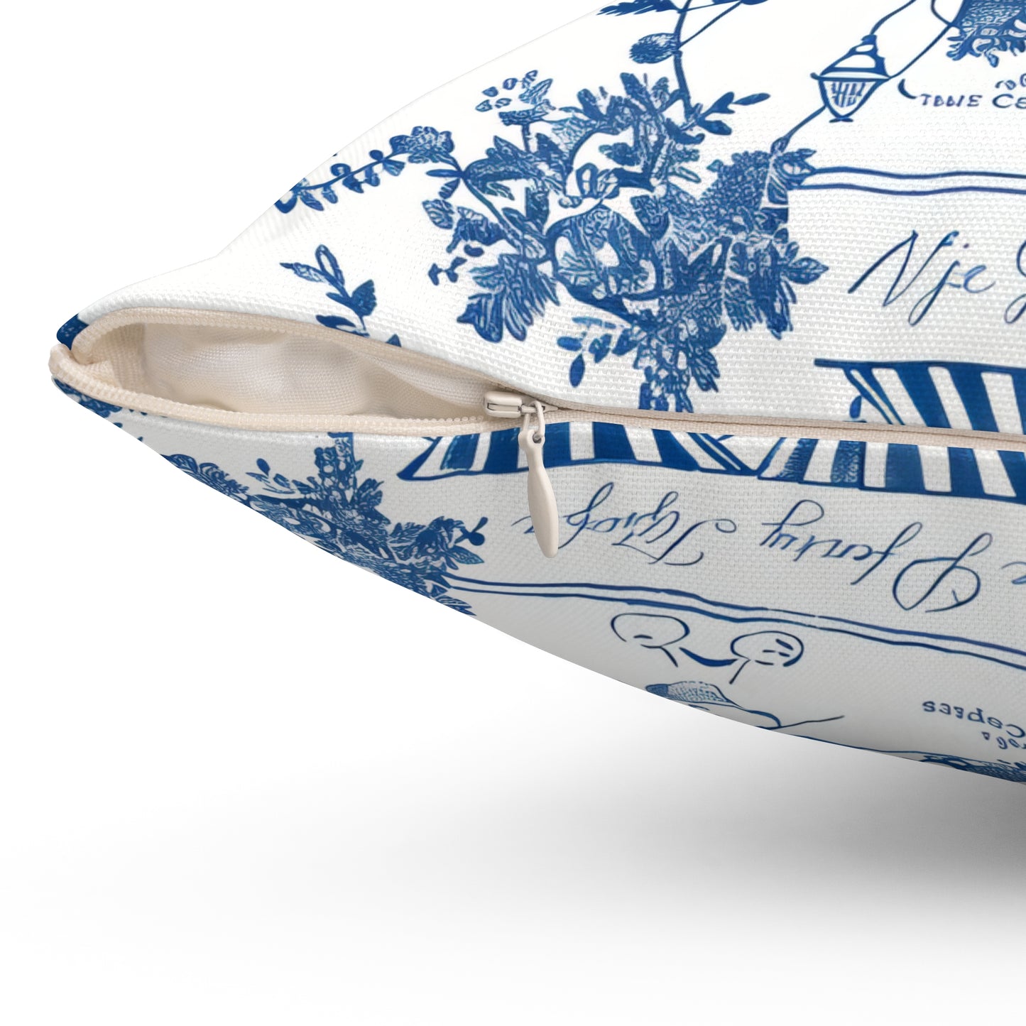 Chic Café Style Square Pillow, Decorative Throw Cushion, Home Décor, Blue and White Pillow, Outdoor Seating Decor, Patio Accent