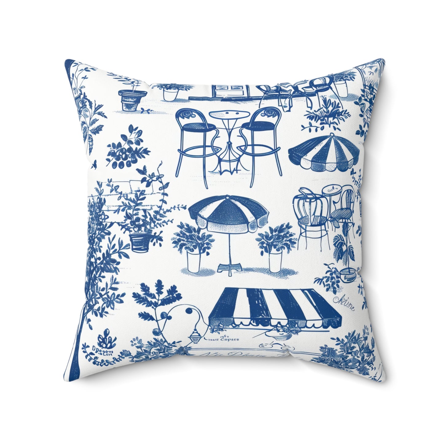 Chic Café Style Square Pillow, Decorative Throw Cushion, Home Décor, Blue and White Pillow, Outdoor Seating Decor, Patio Accent