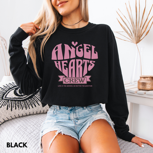 Unisex Long Sleeve T-Shirt with Angel Hearts Design - Casual Wear, Gift for Friends, Birthday, Cozy Layering, Graphic Tee