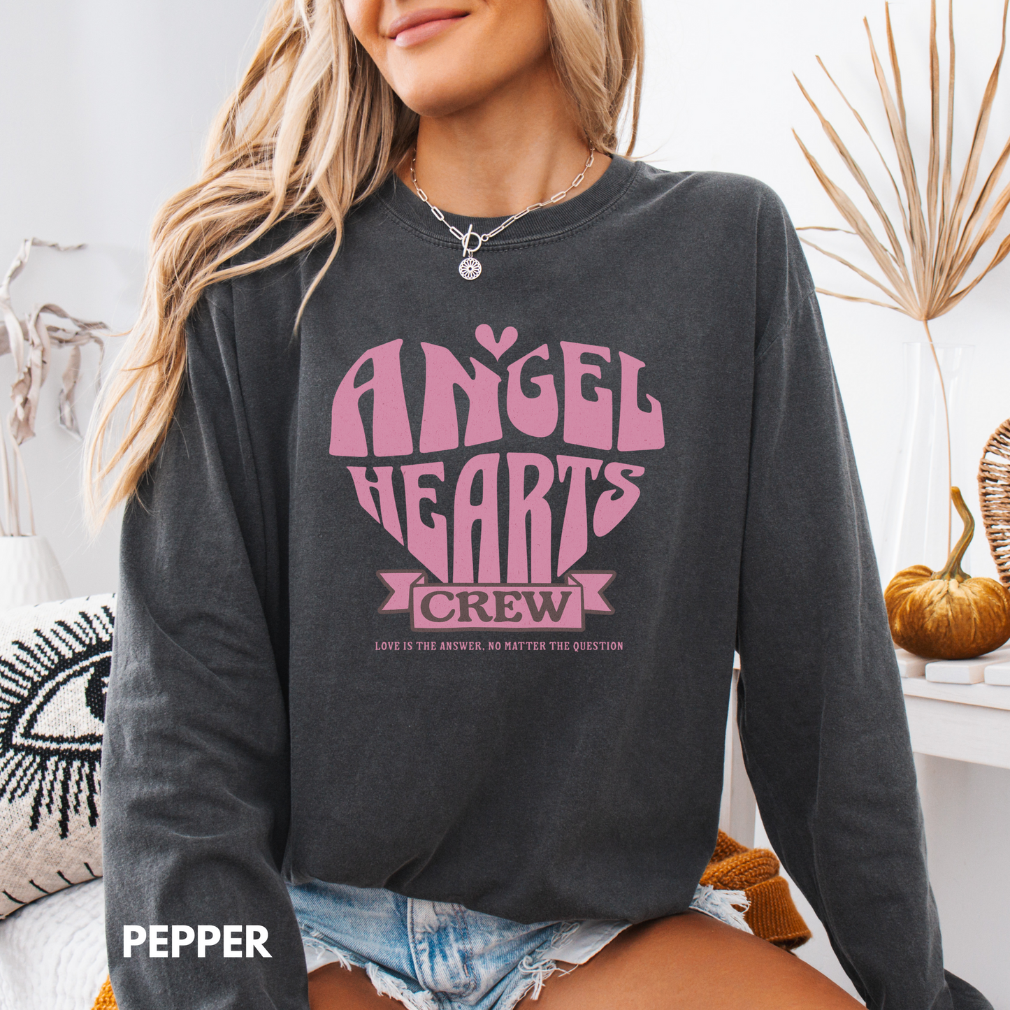 Unisex Long Sleeve T-Shirt with Angel Hearts Design - Casual Wear, Gift for Friends, Birthday, Cozy Layering, Graphic Tee