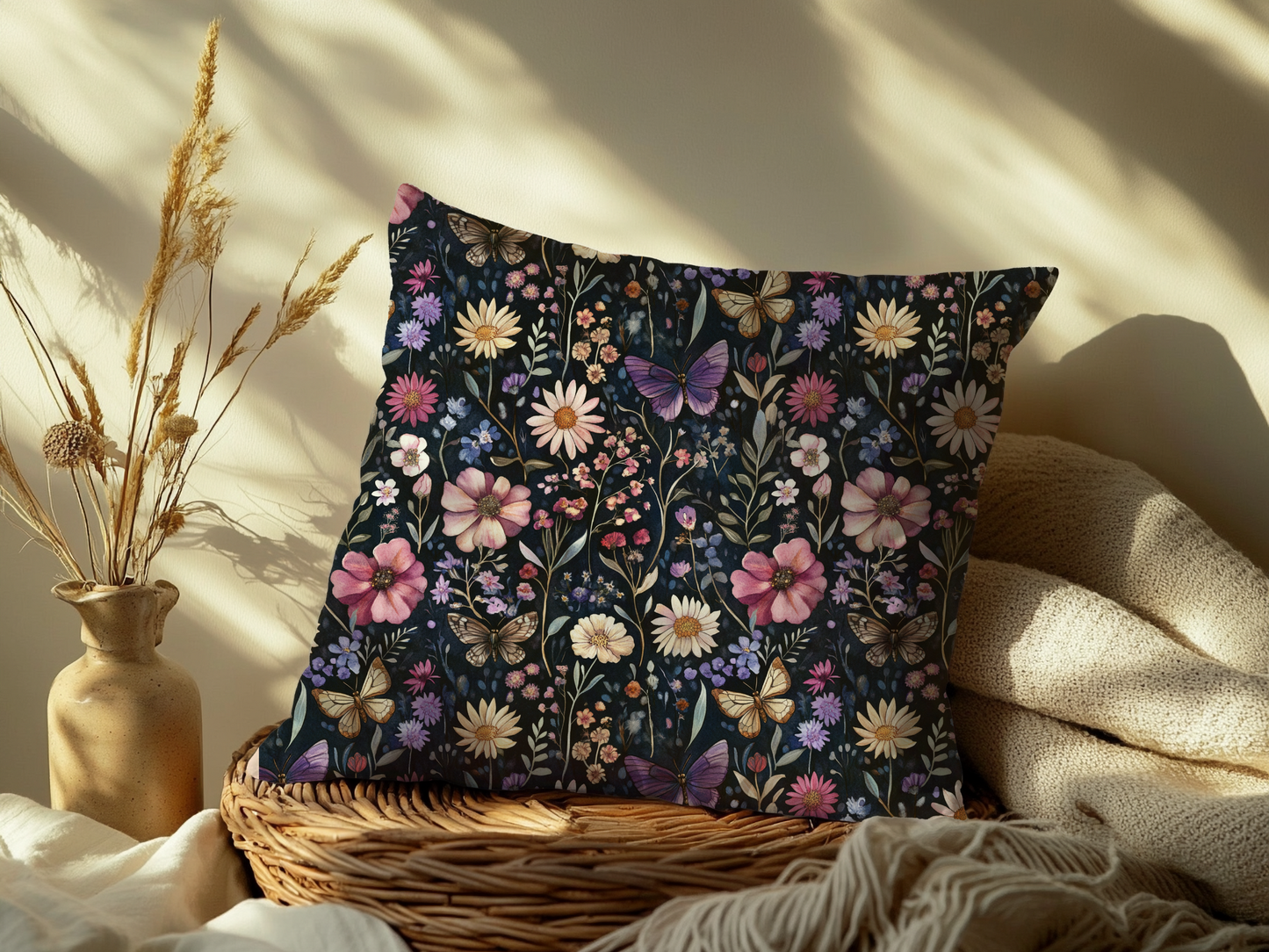 Butterfly Garden Decor Pillow, Cozy Floral Accent Pillow, Nature-Inspired Home Decor, Gift for Nature Lovers, Spring Celebration