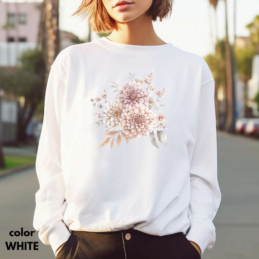 Floral Long Sleeve Tee, Cozy Gift for Her, Inspirational Spring Shirt, Boho Style Top, Perfect for Relaxing at Home