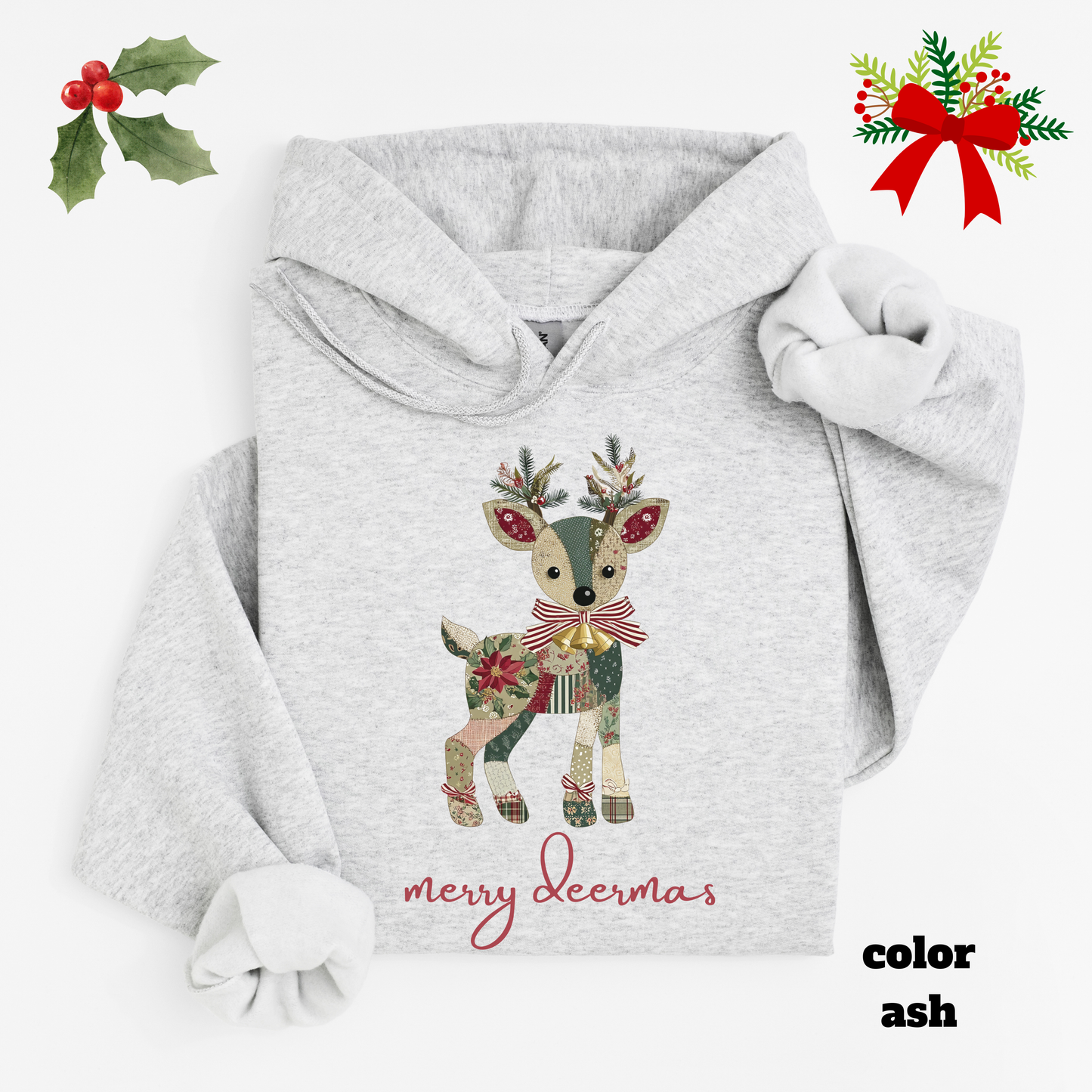 Festive Reindeer Hooded Sweatshirt | Christmas Gift, Cozy Hoodie, Holiday Sweater, Unisex Pullover, Winter Apparel