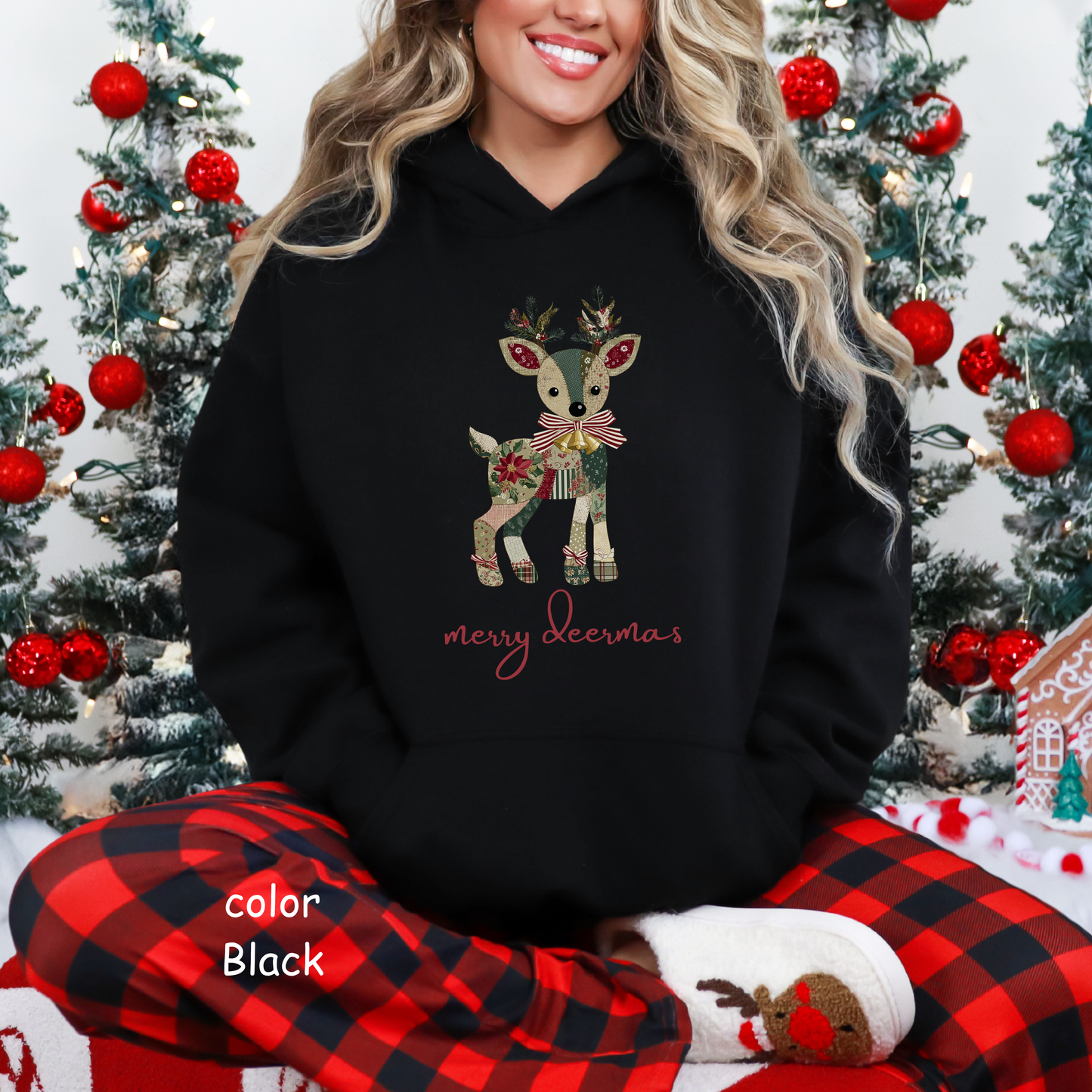Festive Reindeer Hooded Sweatshirt | Christmas Gift, Cozy Hoodie, Holiday Sweater, Unisex Pullover, Winter Apparel
