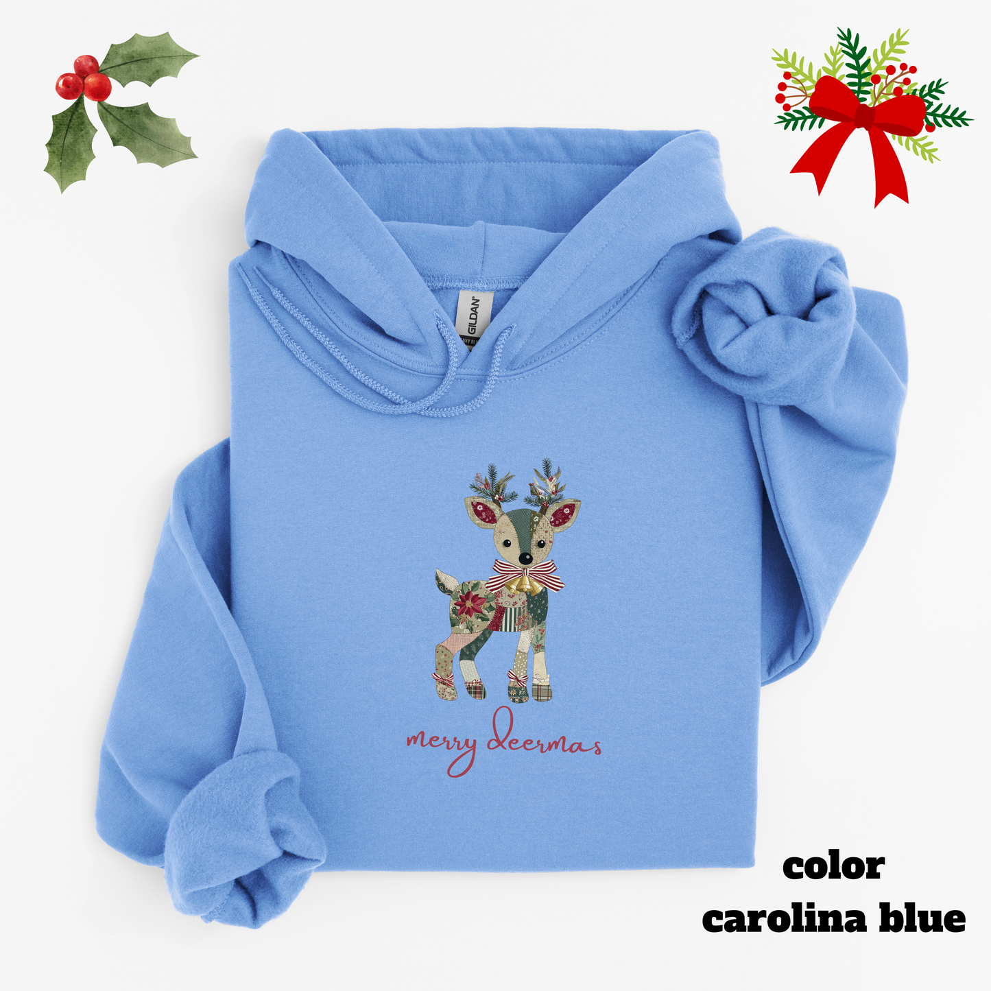 Festive Reindeer Hooded Sweatshirt | Christmas Gift, Cozy Hoodie, Holiday Sweater, Unisex Pullover, Winter Apparel