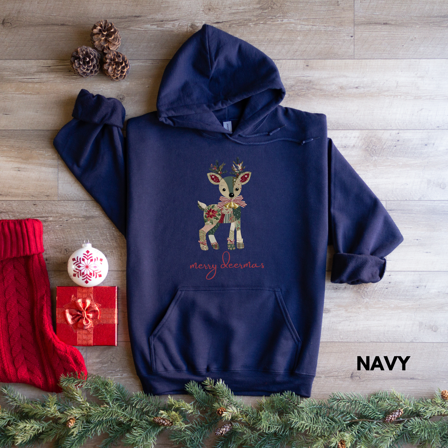 Festive Reindeer Hooded Sweatshirt | Christmas Gift, Cozy Hoodie, Holiday Sweater, Unisex Pullover, Winter Apparel
