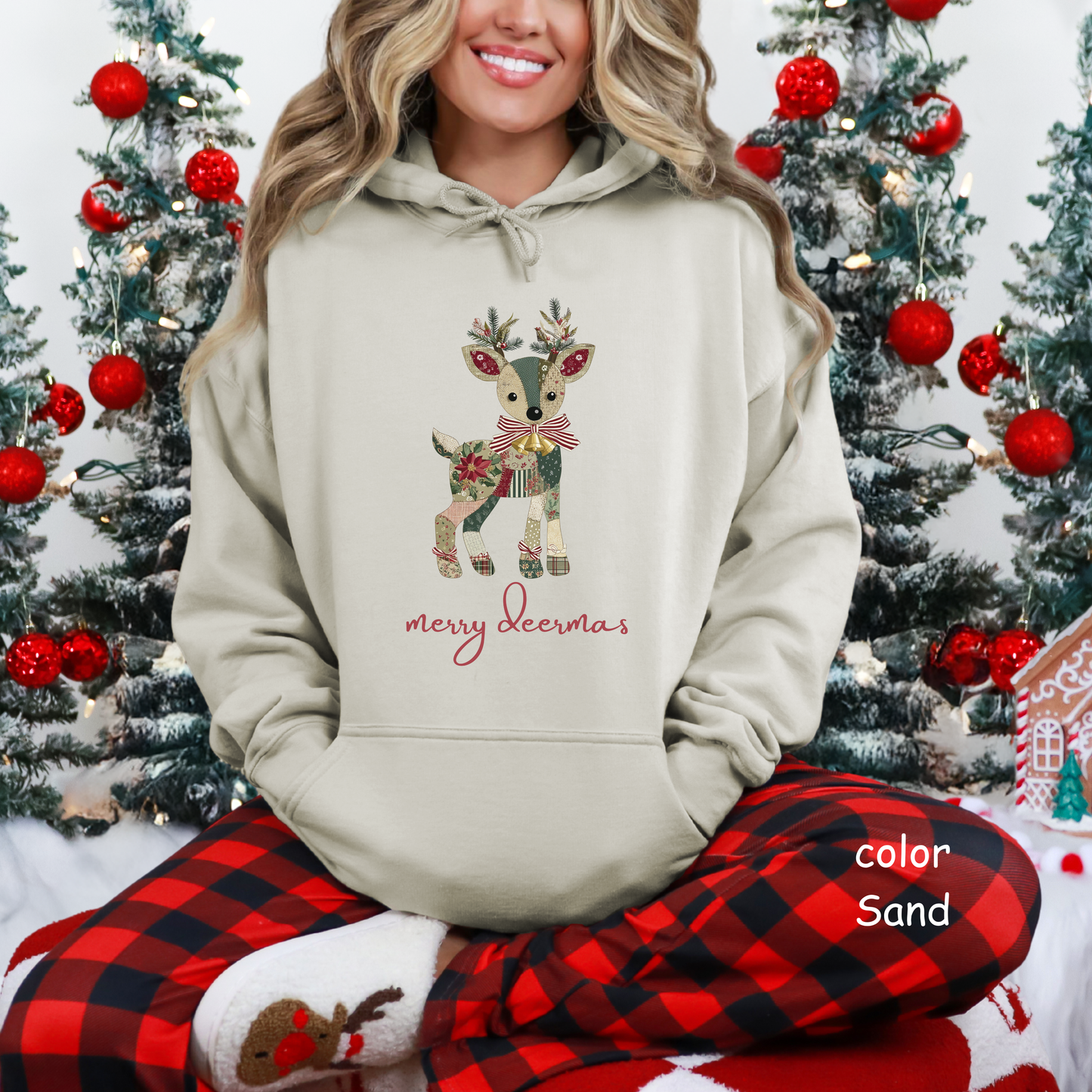 Festive Reindeer Hooded Sweatshirt | Christmas Gift, Cozy Hoodie, Holiday Sweater, Unisex Pullover, Winter Apparel
