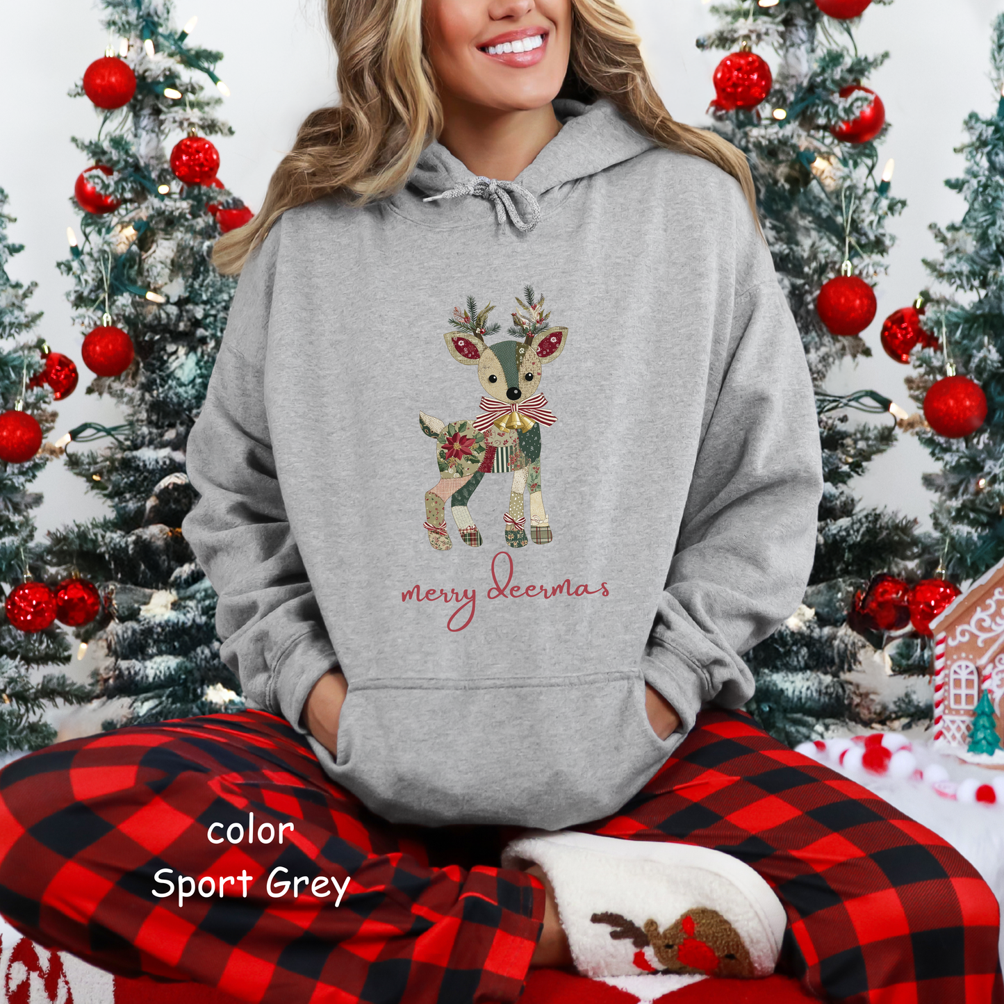 Festive Reindeer Hooded Sweatshirt | Christmas Gift, Cozy Hoodie, Holiday Sweater, Unisex Pullover, Winter Apparel