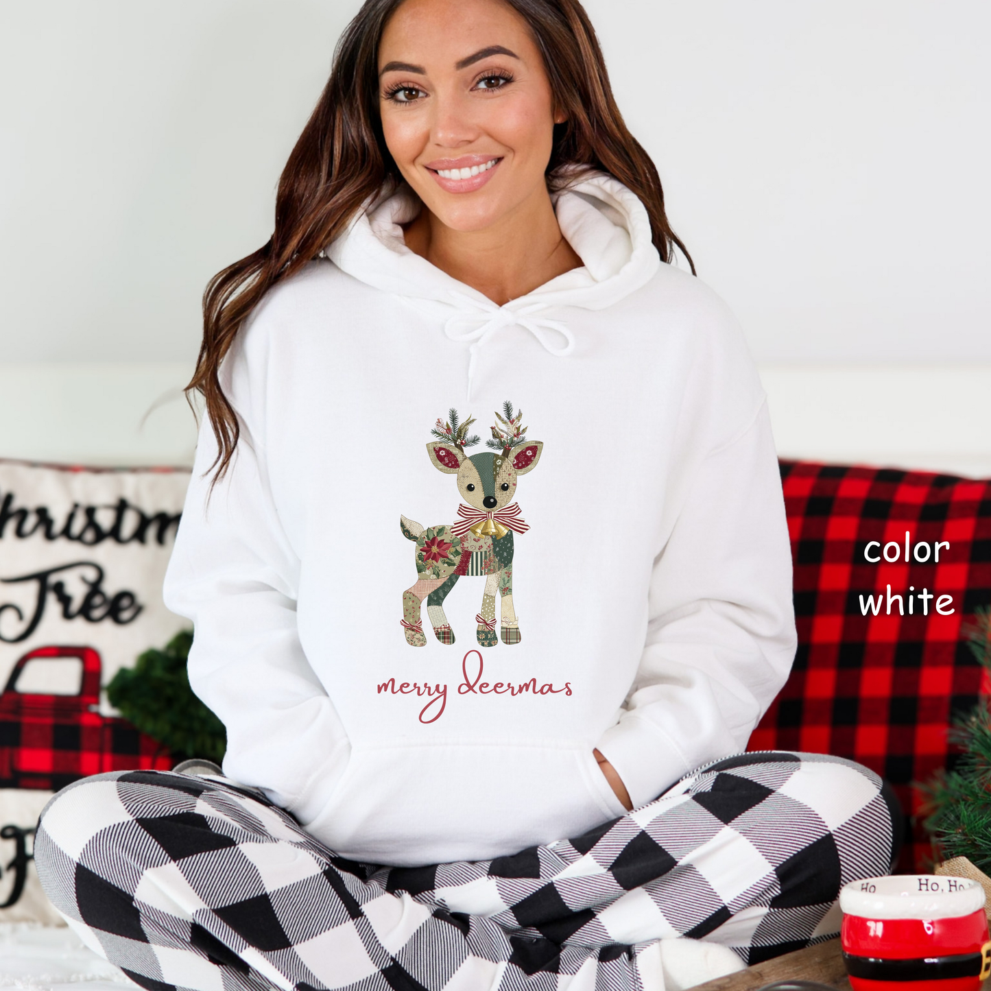 Festive Reindeer Hooded Sweatshirt | Christmas Gift, Cozy Hoodie, Holiday Sweater, Unisex Pullover, Winter Apparel